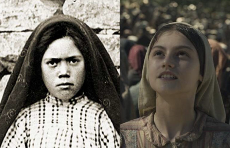 Sister Lucia (1917) and Stephanie Gil playing Lucia in Fatima (2020)